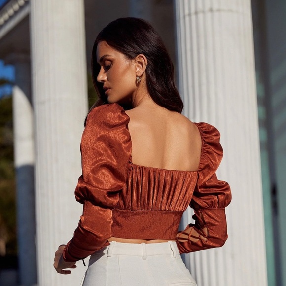 * Alamour The Label Crop Top with Juliet Sleeves Copper Size Small - Picture 5 of 14